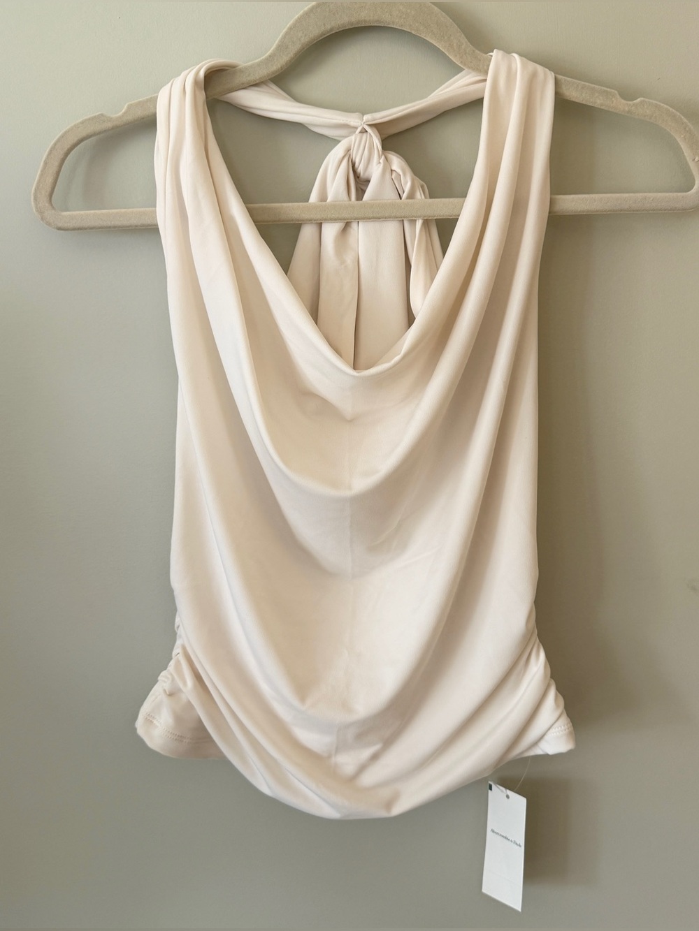 Fitted Draped Cowl Neck Open Back Halter Top